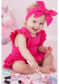 Resim Kız Bebek Pembe Pamuklu Salopet Bandana Takım Tkm-0032 Pembe 