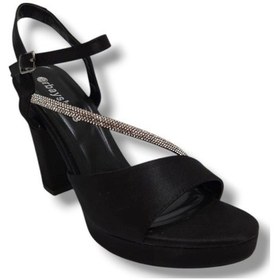 Resim Erbay 341-25 Saten Şerit Taşlı Yüksek Topuk Kadın Sandalet Siyah 