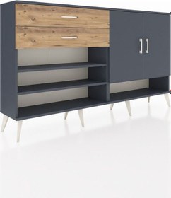 Resim Arges Konsol 4 Raflı 2 Çekmeceli 2 Kapaklı 176x30x99 Antrasit-ant Antrasit-antrasit/çam 