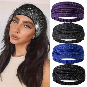 Resim Rhinestone Decor Geniş Saç Bandı, Yoga Koşu Egzersizleri için Nem Emici Nefes Alabilen Spor Baş Bandı, Müzik Festivali için Kadın Moda Saç Aksesuarları 