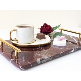 Resim Doğal Vişne Mermer Tepsi 20x30 Gold Slim Kulp Mrm0109 