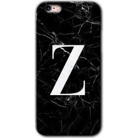 Resim Bera Aksesuar Apple iPhone 6 Kılıf Hd Desen Baskılı Arka Kapak - Siyah Mermer Desenli Z Harfi 