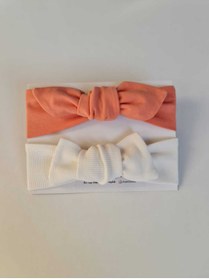 Resim swan butik Kız Bebek Çocuk Bandana Seti 2'li Somon Ve Kırık Beyaz Pamuklu 