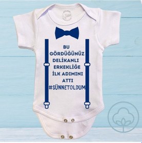 Resim Harmandar Sünnet Oldum Erkekliğe İlk Adım Baskılı Çıtçıtlı %100 Organik Pamuk Bebek Body Zıbın Beyaz 