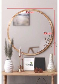 Resim 45 Cm Çap Banyo & Makyaj Aynası Yuvarlak Antre Hol Koridor Duvar Salon Mutfak Ofis Dekoratif Ayna - Ceviz Ceviz 