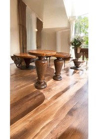 Resim Tekli Mantar Yan Sehpa Açık Ceviz Renk Doğal Ahşap Sehpa Kahverengi 