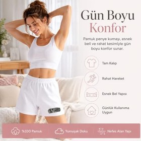 Resim Kadın Beli Lastikli Mini Şort Pamuk Penye Rahat Kalıp Yazlık Günlük Düz ve Baskılı Şort 