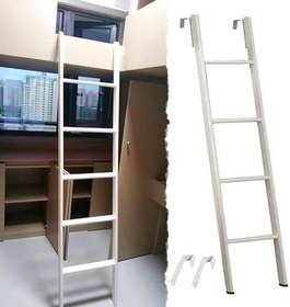 Resim Yatak Merdiveni Ayarlanabilir Tek Kişilik Yatak Ranza Merdiveni, Kancalı Metal Karavan Ranza Merdiveni, Okul Yurdu Ve Çiftlik Evi Için Yerden Tasarruf Sağlayan Çatı Katı Merdiveni(125cm/49") 