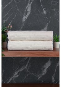 Resim Tuğla Desenli 2li Ayak Havlusu - 50x70 Cm - Su Emici Banyo Paspası Seti - Beyaz Beyaz 