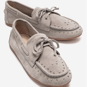 Resim Luvishoes Cuesta Bej Süet Hakiki Deri Troklu Bağcıklı Kadın Loafer Ayakkabı 