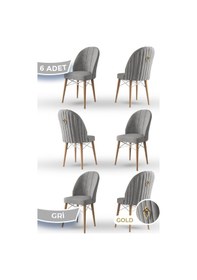 Resim Canisa Ritim Serisi, 1.sınıf Babyface Kumaş, Doğal Ahşap Ayak, Beyaz Kafesli 6 Adet Gri Sandalye Sandalye Gri Ayaklar Doğal Ahşap 