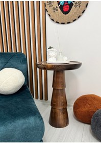 Resim AYLESA Ahşap Tekli Mantar Yan Sehpa Modern 50cm Ceviz Renk Fiskos Çiçeklik 