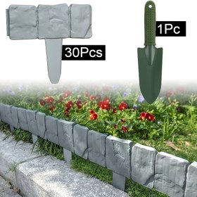 Resim 31 Parça Dekoratif Bahçe Kenar Seti, Peyzaj İçin Plastik Taş Görünümlü Çit Bordürü, Kolay Kurulum Kiti ile Sökülebilir Kilitlenebilir Çiçek Yatağı Bölücüleri, Bahçe, Çim, Bahçe Dekorasyonu 