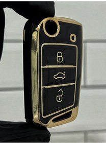 Resim Seat Uyumlu Leon Ateca Tarraco Anahtar Kılıfı 3 Buton Siyah Gold 