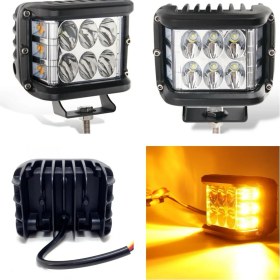 Resim Caralp Off Road LED Lamba Delici Yayıcı Beyaz Turuncu Flaşlı Kare Sis Farı Projektör 45W 12 LED Metal Arazi Çalışma Lambası 1 Adet 