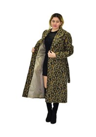 Resim Kadın Leopar Desenli Uzun Kaşe Kaban Bgl-st04064 Haki 
