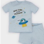 Resim DeFacto Erkek Bebek Pijama Takımı Baskılı Kısa Kollu Penye Üst Beli Lastikli Şort E1184A525HSBE343 Mavi 