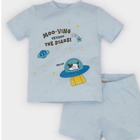 Resim DeFacto Erkek Bebek Pijama Takımı Baskılı Kısa Kollu Penye Üst Beli Lastikli Şort E1184A525HSBE343 Mavi 