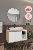 Resim BALNEOM Gül Beyaz 80 Cm %100 Mdf Lavabolu Banyo Dolabı Ayna Lavabo 