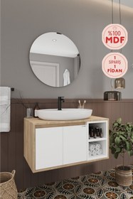 Resim BALNEOM Gül Beyaz 80 Cm %100 Mdf Lavabolu Banyo Dolabı Ayna Lavabo 