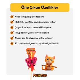 Resim PetzzCats Kelebek Matatabi ve Çıngırak Sesli Kedi Oltası Oyuncağı Pembe 42 Cm 
