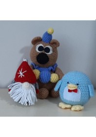 Resim Amigurumi Örgü Oyuncak Ayı Noel Baba Penguen 