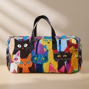 Resim Karikatür Soyut Kedi Baskı Büyük Kapasiteli Seyahat Çantası, Moda Spor, Yoga ve Eğitim Çantası, Taşınabilir Gece Çantası ile Ayakkabı Bölmesi, Dikişli Polyester Taşıma Çantası ile Rastgele Baskı 