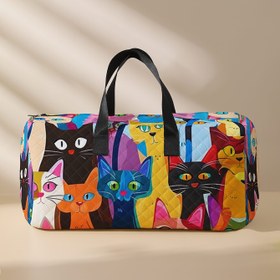 Resim Karikatür Soyut Kedi Baskı Büyük Kapasiteli Seyahat Çantası, Moda Spor, Yoga ve Eğitim Çantası, Taşınabilir Gece Çantası ile Ayakkabı Bölmesi, Dikişli Polyester Taşıma Çantası ile Rastgele Baskı 