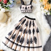 Resim Kız Çocukları için Etnik Tarz Tatil Baskılı Şal Üst ve Askılı Maksi Etek İkili Takım 