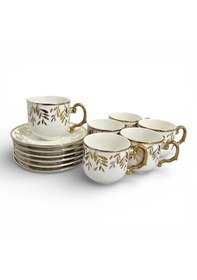 Resim Sudedi Home Gold Yaprak Desenli 6 Kişilik Türk Kahvesi Fincan Takımı Altın - Beyaz 