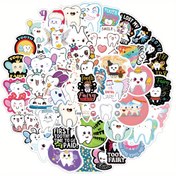 Resim 72 Adet Karikatür Diş Sticker Paketi - Su Geçirmez, Yeniden Kullanılabilir Vinil Çıkartmalar Laptoplar, Kaykaylar, Su Şişeleri & Daha Fazlası İçin - Scrapbooking & Parti İkramları İçin Mükemmel, Kış, Yeni Yıl İçin Mükemmel 