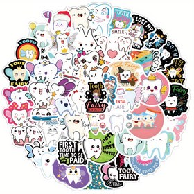 Resim 72 Adet Karikatür Diş Sticker Paketi - Su Geçirmez, Yeniden Kullanılabilir Vinil Çıkartmalar Laptoplar, Kaykaylar, Su Şişeleri & Daha Fazlası İçin - Scrapbooking & Parti İkramları İçin Mükemmel, Kış, Yeni Yıl İçin Mükemmel 