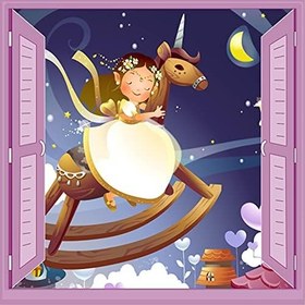 Resim Çocuk Odası Bebek Odası Pencere Poster Duvar Kağıdı At ve Kız 