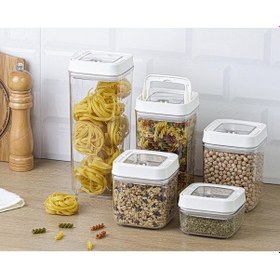 Resim Okyanus Home Beyaz Klipsli Ve Vakumlu Erzak Kavanozu Kare 5'Li Se 