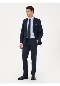 Resim Cacharel Lacivert Slim Fit Çizgili Kırlangıç Yaka Takım Elbise 