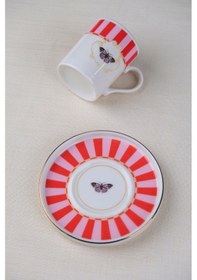 Resim Tabak Evi Porselen Butterfly Collection Altın Yaldızlı Kahve Fincanı 85cc Kırmızı Tekli Çok Renkli 