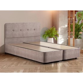 Resim Niron Yatak Luna Çift Kişilik Baza Başlık Seti - 6 Ayaklı Metal Iskeletli Sandıklı Kumaş Baza Ve Başlık Takımı 