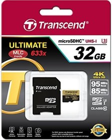 Resim Transcend Ultimate microSDHC UHS-I U3 32 GB Hafıza Kartı MLC SD Adaptörlü (95 Mbps Okuma, 85 Mbp Yazma) 