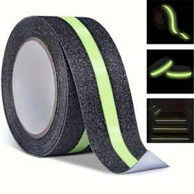 Resim Karanlıkta Parlayan Kaydırmaz Bant, 3.0 metre x 5.0 cm, Merdiven ve Basamaklar için Sağlam Tutuşlu, İç/Dış Mekan Yapıştırıcılı Yeşil Çizgili 