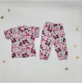 Resim By Cwhr %100 Pamuk Penye Kısa Kollu Ayıcık Desenli Kız Bebek Pijama Takımı, Çocuk Yazlık Pijama Takımı 