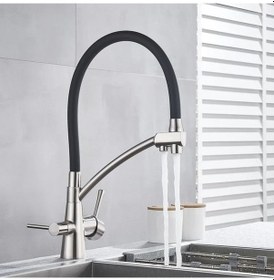 Resim İsaoğlu Yapı Arıtmalı Musluk Mutfak Bataryası Mat Krom Renk Spiralli Batarya Uzayan Sistem İnox Evye Krom 