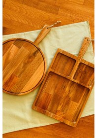 Resim 2 Li Doğal Ahşap Saplı Kayın Ağacı Bölmeli Sunum Tabağı 47x26/35 