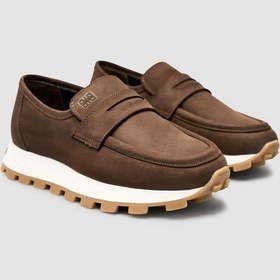 Resim Hakiki Nubuk Deri Kahverengi Kadın Loafer Ayakkabı Kahverengi 023 