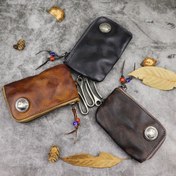 Resim Viking Esintili El Yapımı Hakiki Deri Anahtar & Kartlık - Erkekler için Vintage Tarzı Bozuk Para Cüzdanı 