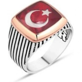 Resim Kar Gümüş Mineli Türk Bayraklı Erkek Yüzük 
