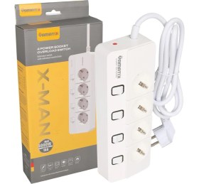 Resim Yamatik X-MAN-104 A-CLASS 4'lü Ayrı Anahtarlı 2 Metre Akım Korumalı Grup Priz 1400 Joule 