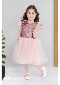 Resim Küpeli Pul Payet Tüllü Kız Çocuk Elbise Mnk0526 001 
