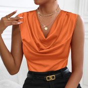 Resim Solid Renkli Cowl Neck Tank Top, Yaz Için Zarif Kolsuz Tank Top, Kadın Giyim 
