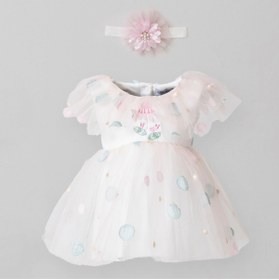 Resim MİNİBORN Yeni Doğan Kız Kısa Kollu Fungus Flowers Dress Pembe Elbise Set 