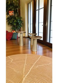 Resim Dekoratif 3 Lü Ahşap Mantar Yan Sehpa Takımı Altın Varak Renk Bej 